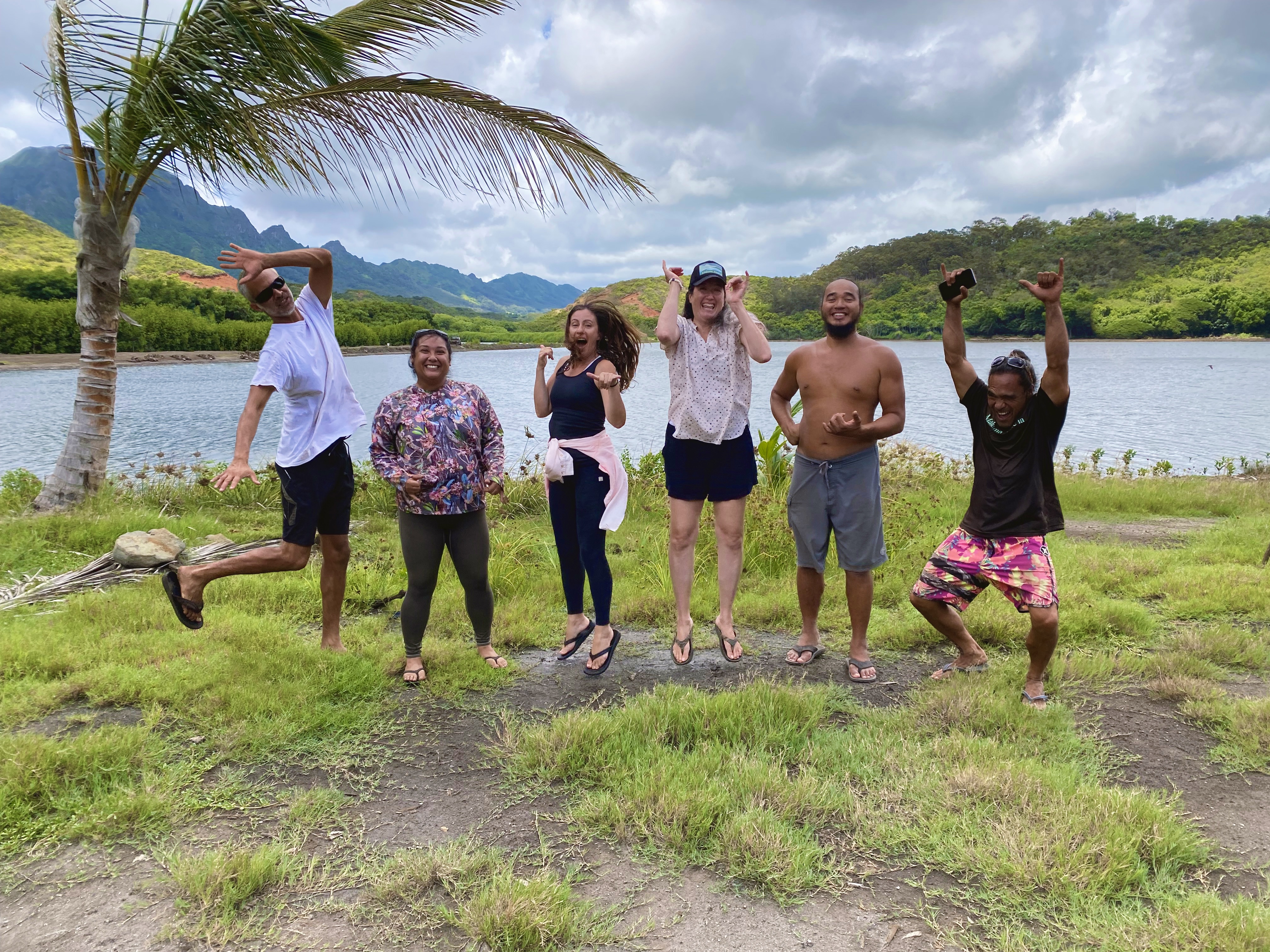 Mālama Hulēʻia staff beside the fishpond